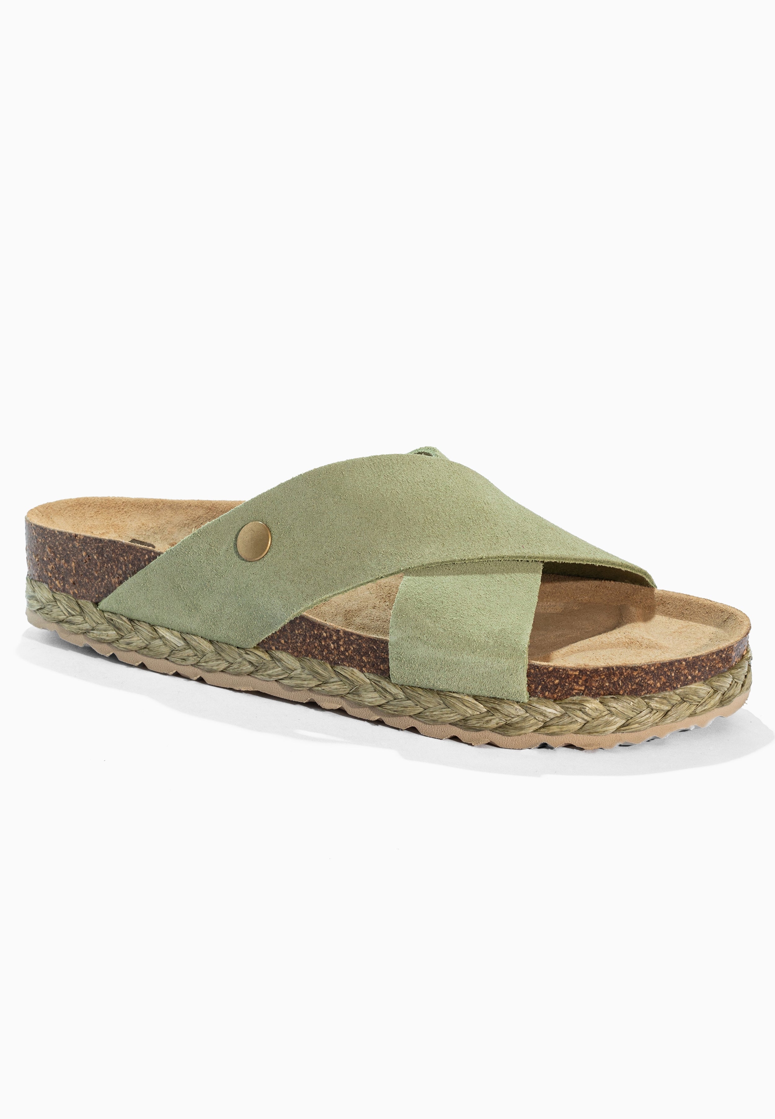 Sandales 2 Brides Lauren Kaki en Cuir