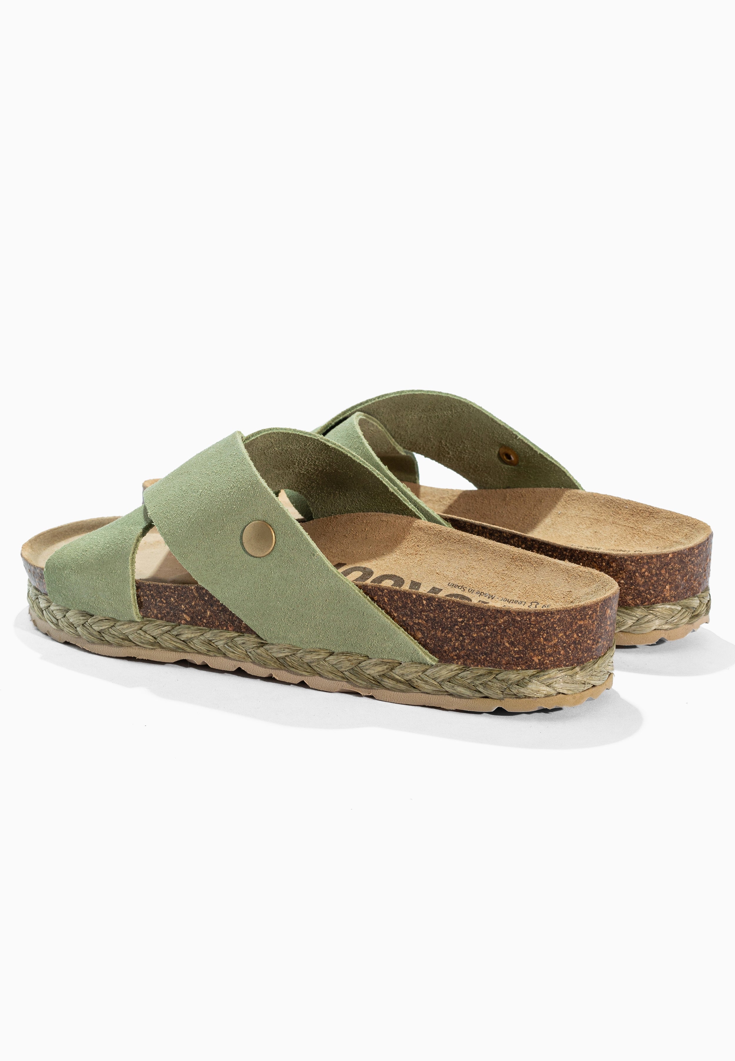 Sandales 2 Brides Lauren Kaki en Cuir
