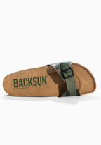 Paris – Sandalen mit 1 Riemen und Camouflage-Muster in Khaki