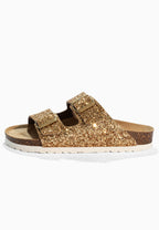 Bali – Sandalen mit 2 Riemen und goldenem Glitzer