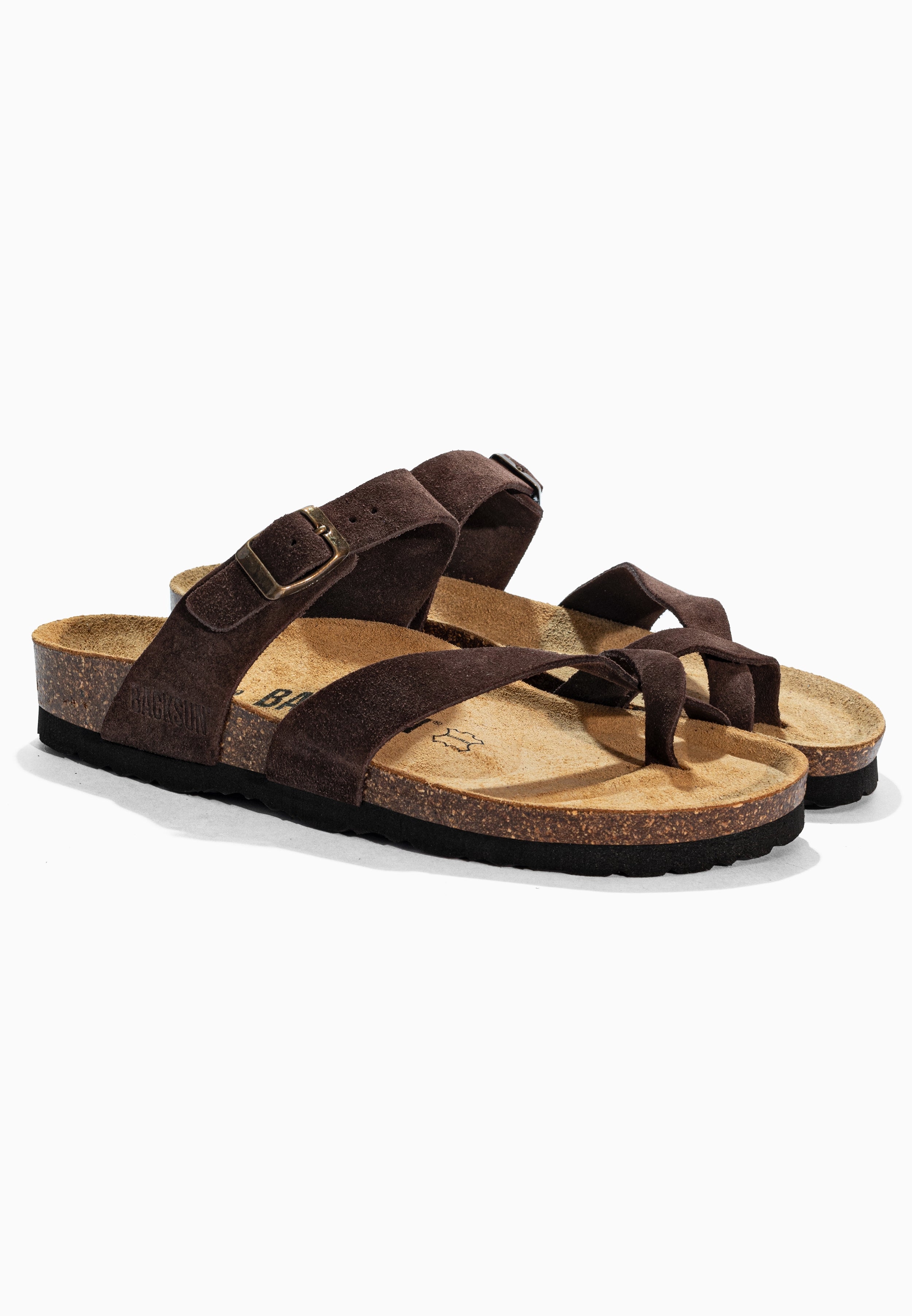 Sandales à Entre-doigts Barcelone Marron en Cuir Suédé