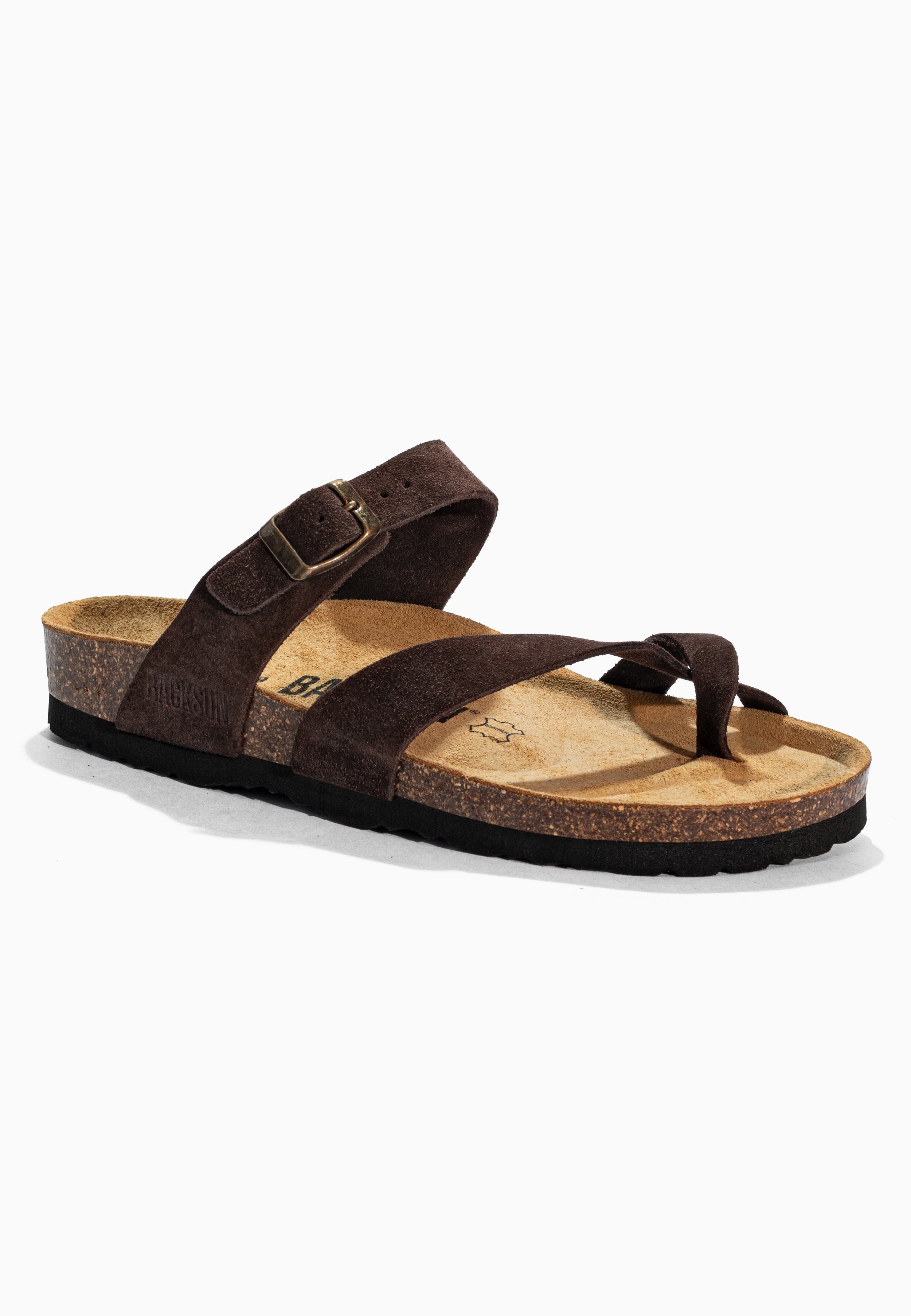 Sandales à Entre-doigts Barcelone Marron en Cuir Suédé