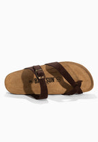 Sandales à Entre-doigts Barcelone Marron en Cuir Suédé