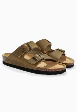 Bali Khaki Leather 2-Strap Sandals