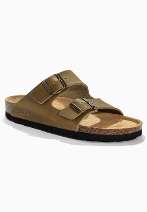Bali Khaki Leather 2-Strap Sandals