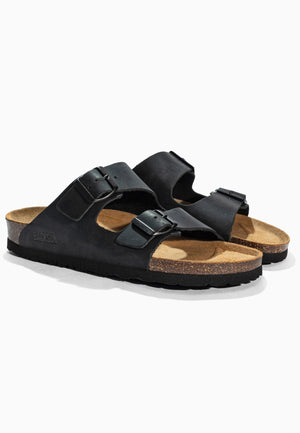 Bali Black Leather 2-Strap Sandals