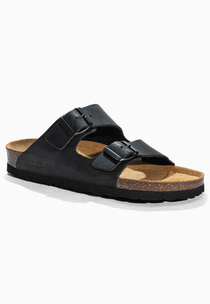 Bali Black Leather 2-Strap Sandals