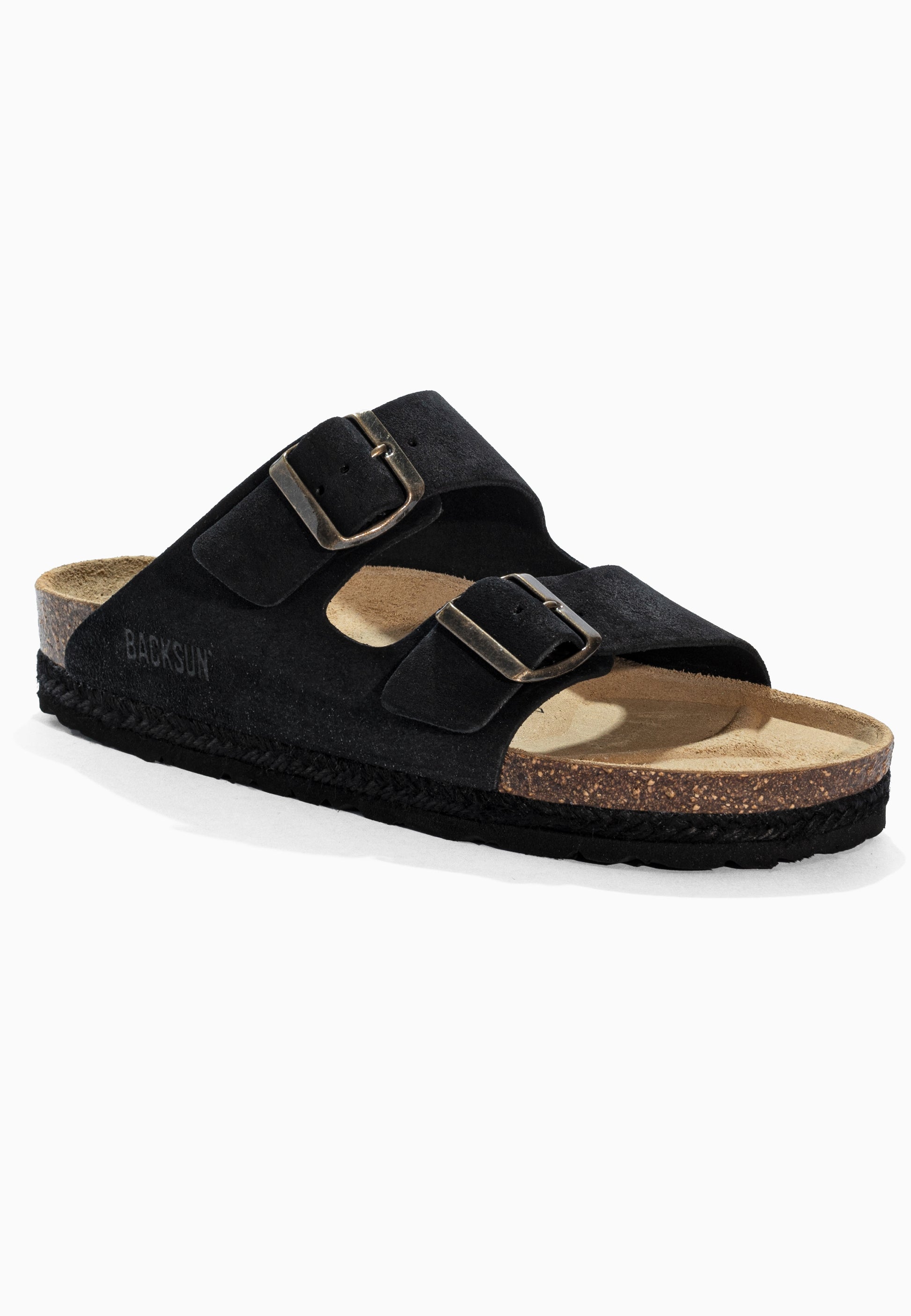 Sandales 2 Brides Vada Noir en Cuir Suédé