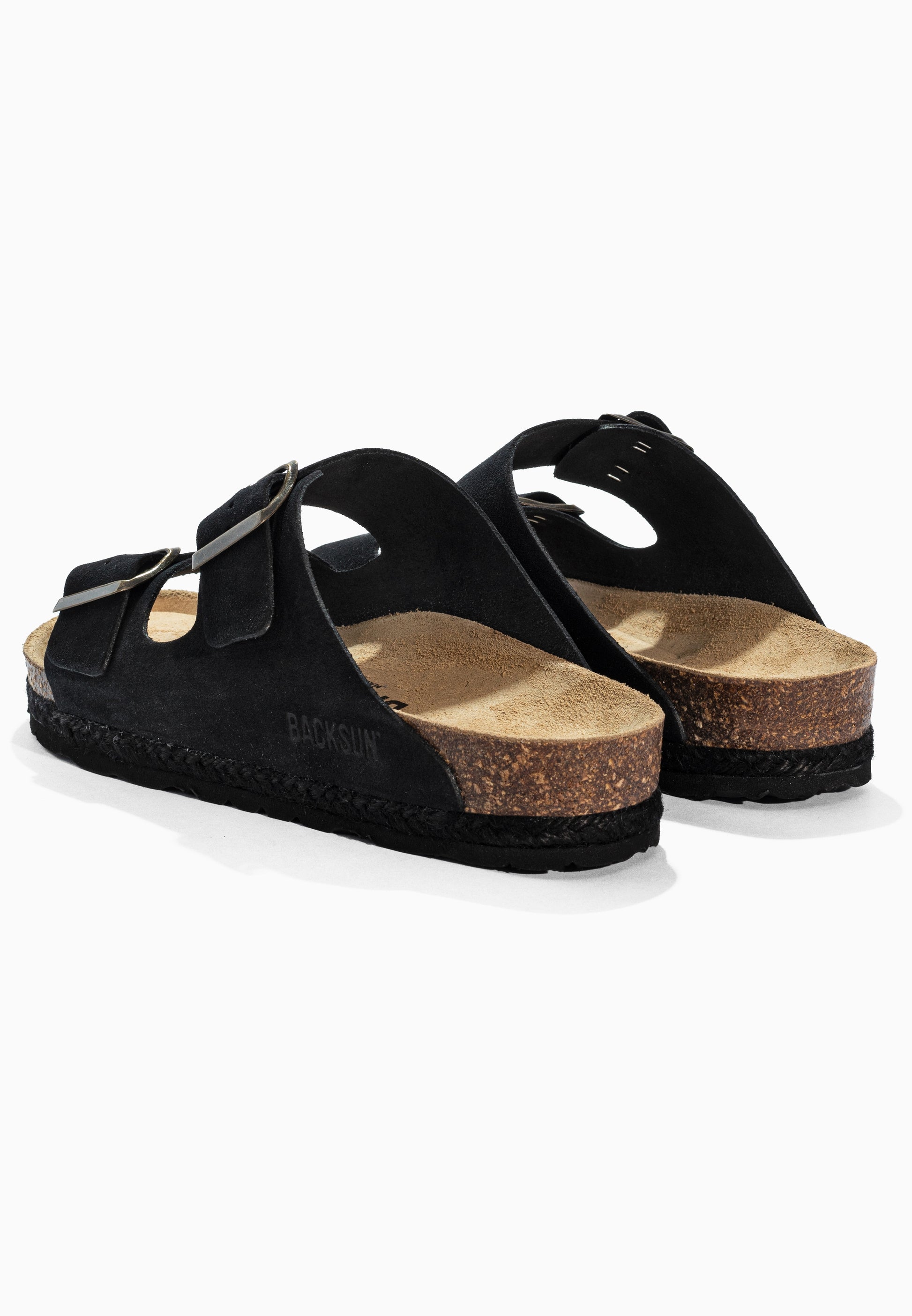 Sandales 2 Brides Vada Noir en Cuir Suédé