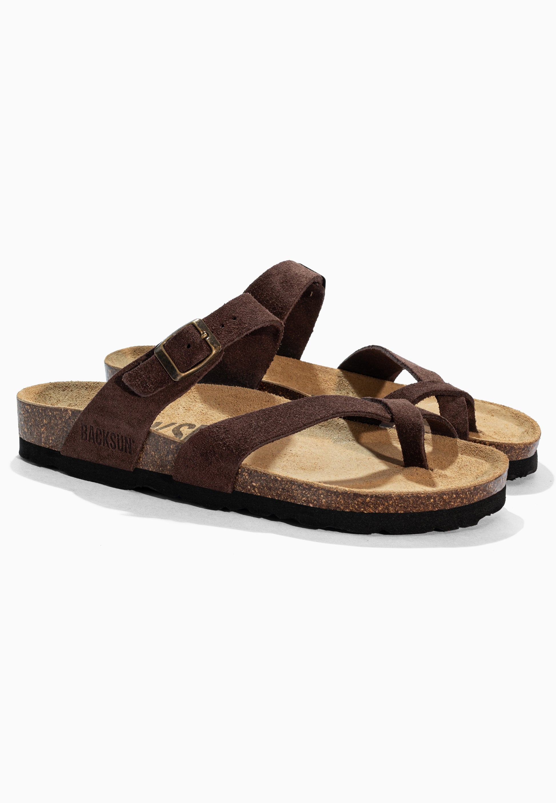 Sandales à Entre-doigts Barcelone Marron en Cuir Suédé