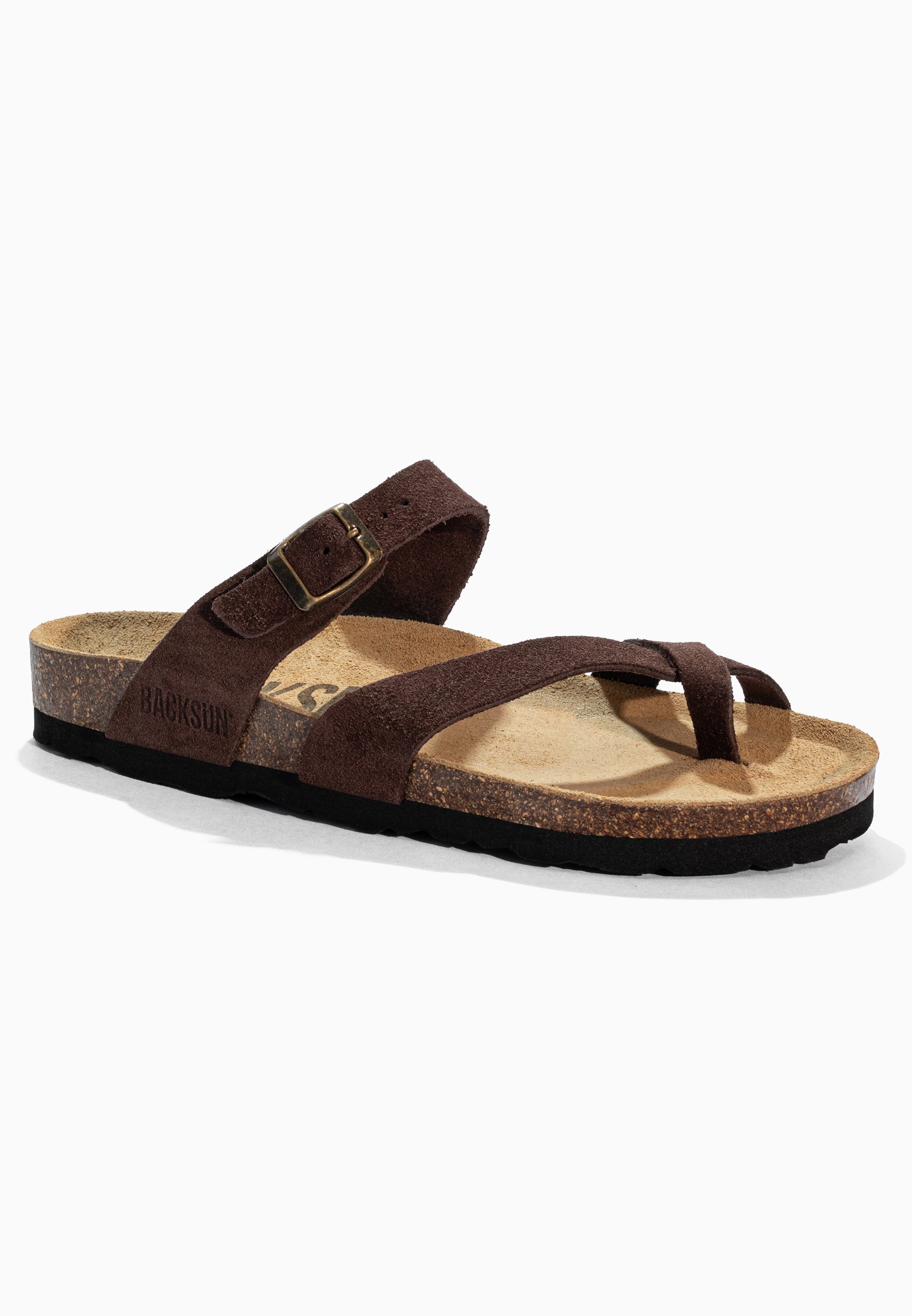 Sandales à Entre-doigts Barcelone Marron en Cuir Suédé