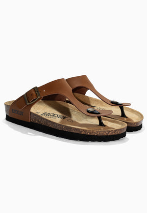 Mezzo Camel Leather Toe-Thong Sandals