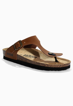 Mezzo Camel Leather Toe-Thong Sandals