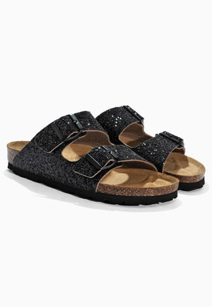 Black glittery Bali 2-strap sandals