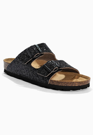 Black glittery Bali 2-strap sandals