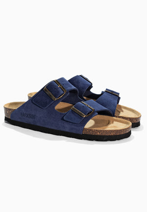 Bali Navy Blue Suede Leather 2-Strap Sandals