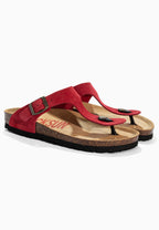 Singapore Red Suede Leather Toe-Thong Sandals