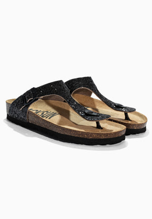 Singapore Black Glitter Toe-Thong Sandals