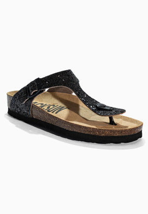 Singapore Black Glitter Toe-Thong Sandals