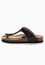 Singapore – Schwarze Zehenstegsandalen mit Glitzer