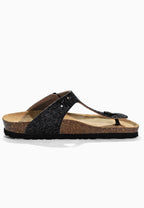 Singapore – Schwarze Zehenstegsandalen mit Glitzer