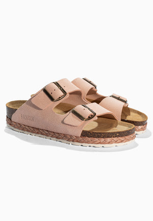 Vada Peach Suede Leather 2-Strap Sandals