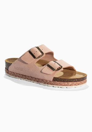 Vada Peach Suede Leather 2-Strap Sandals
