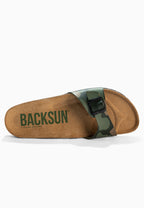 Paris – Sandalen mit 1 Riemen und Camouflage-Muster in Khaki