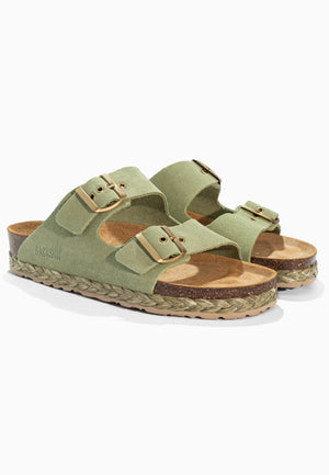 Bali Green Suede Leather 2-Strap Sandals