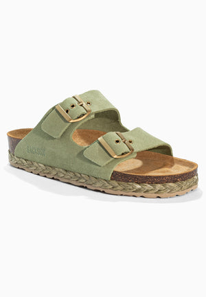 Bali Green Suede Leather 2-Strap Sandals