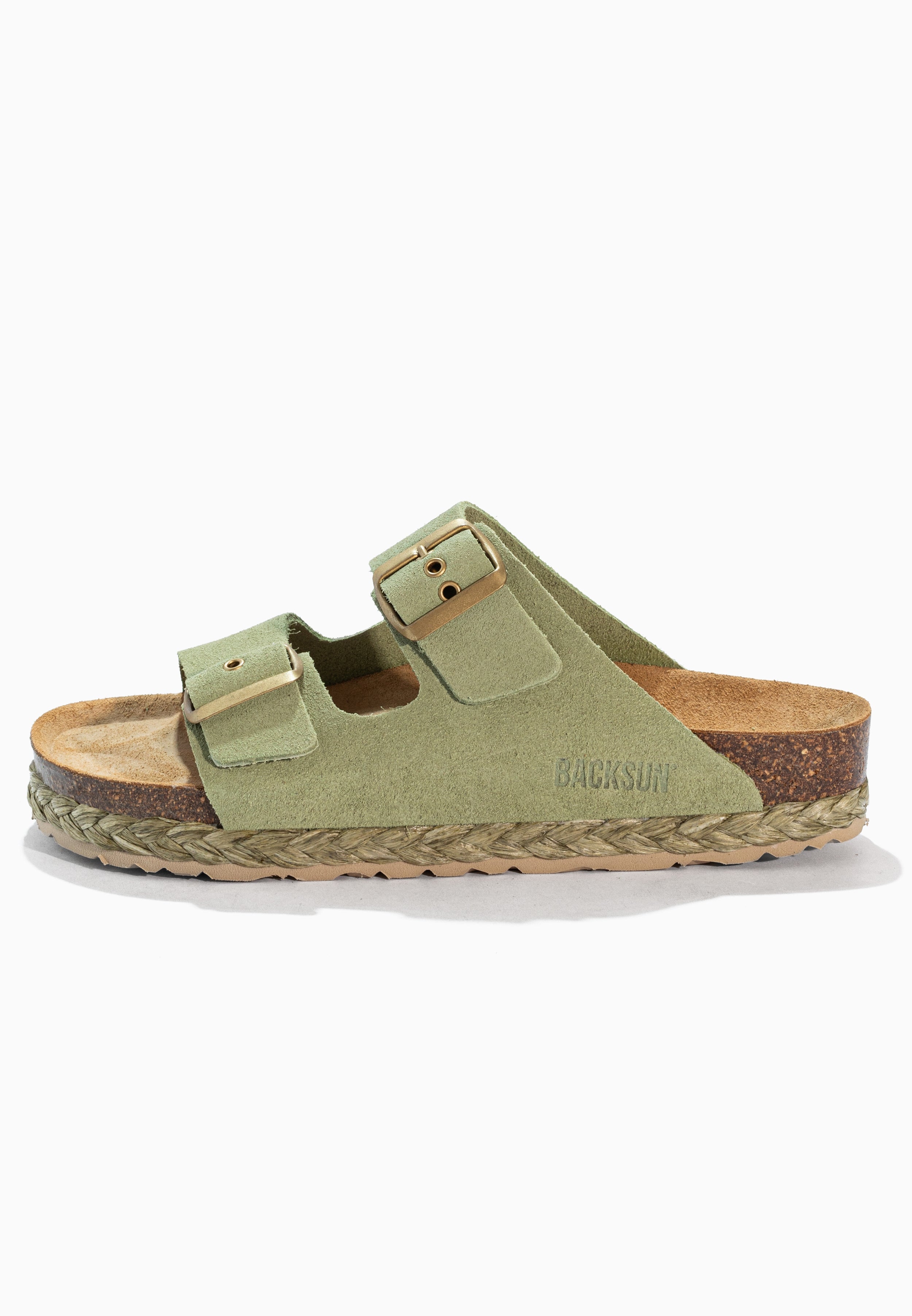 Sandales 2 Brides Bali Vert en Cuir Suédé