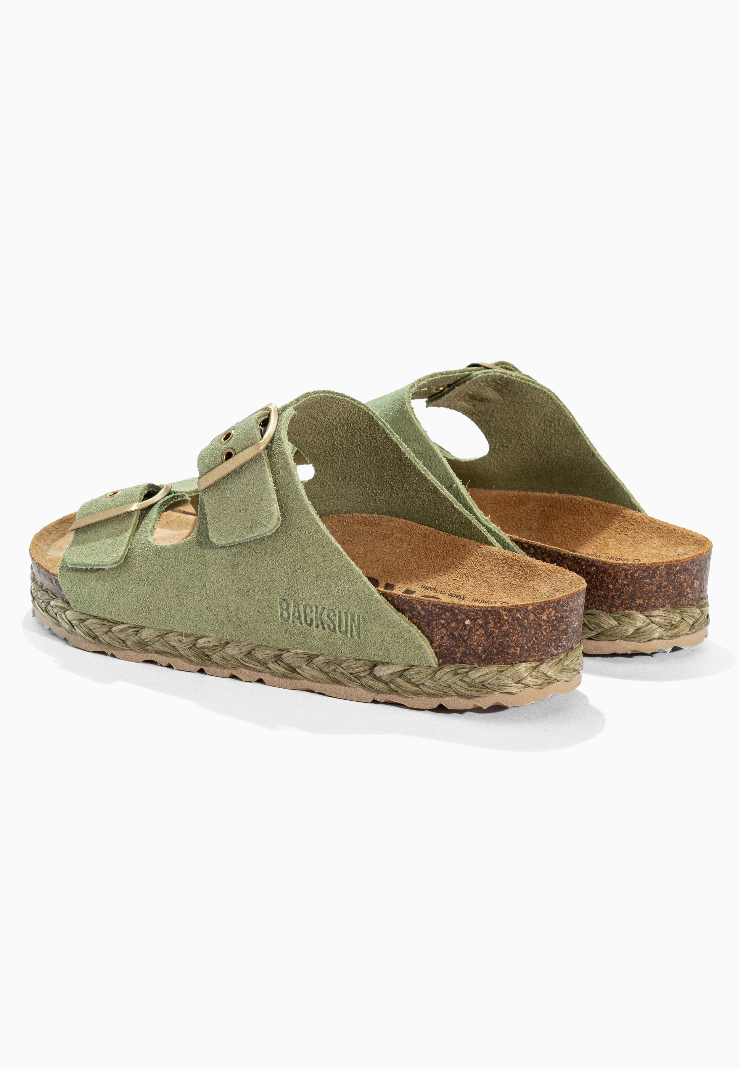 Sandales 2 Brides Bali Vert en Cuir Suédé