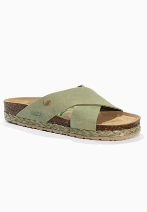 Sandales 2 Brides Lauren Vert en Cuir Suédé