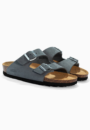 Sandales 2 Brides Bali Gris en Cuir Suédé
