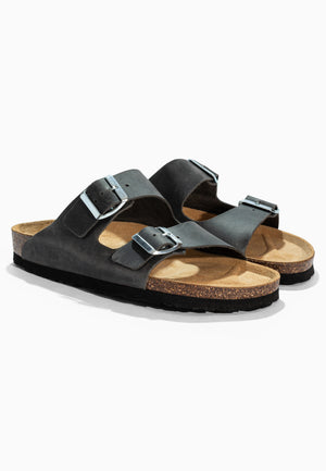 Sandales 2 Brides Bali Anthracite en Cuir
