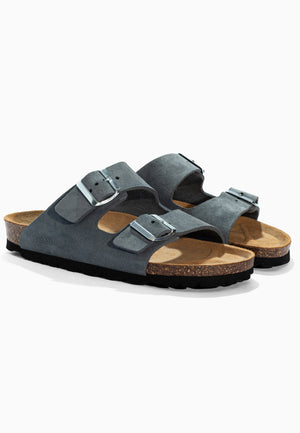 Sandales 2 Brides Bali Gris en Cuir Suédé