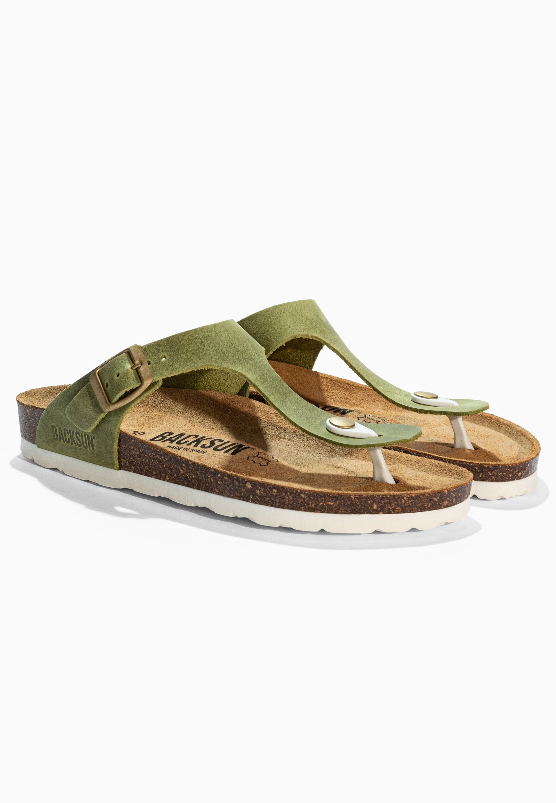 Sandales à Entre-doigts Singapore Vert en Cuir