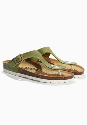 Sandales à Entre-doigts Singapore Vert en Cuir