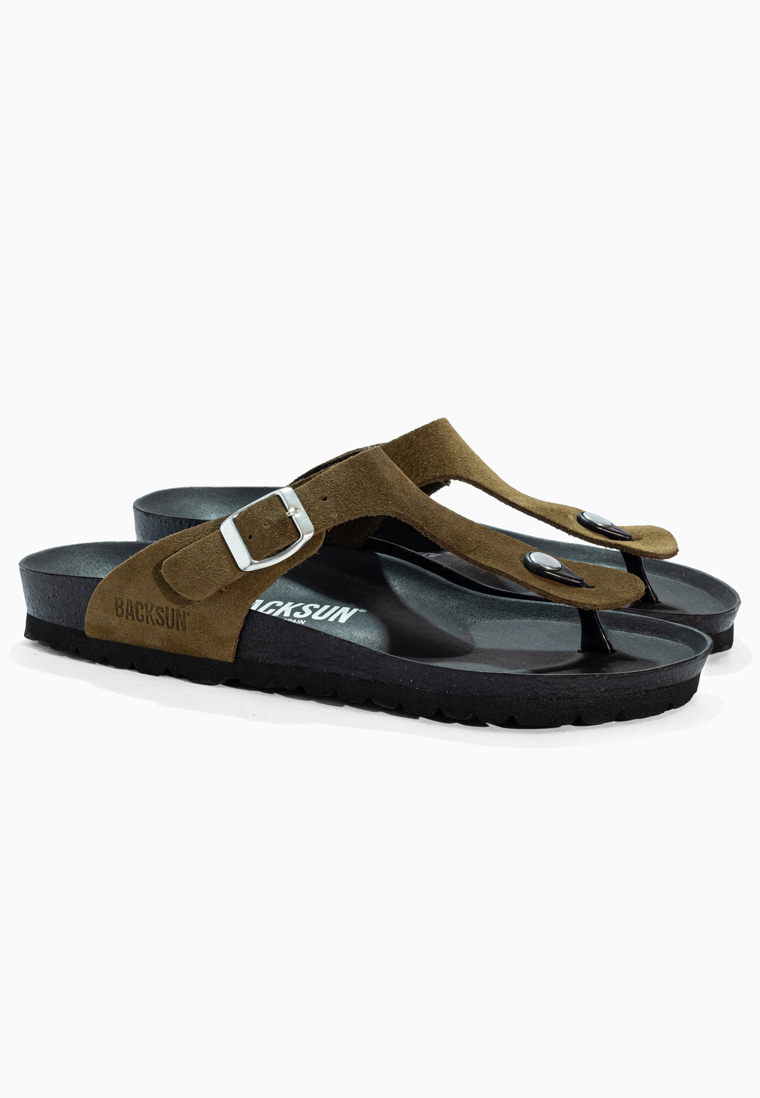 Sandales à Entre-doigts Singapore Kaki en Cuir Suédé