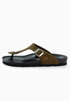 Singapore Khaki Suede Leather Toe-Thong Sandals