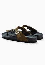 Singapore Khaki Suede Leather Toe-Thong Sandals