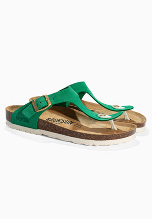 Sandales à Entre-doigts Singapore Vert en Cuir Suédé