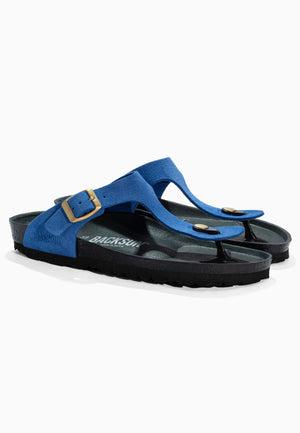 Sandales à Entre-doigts Singapore Bleu en Cuir Suédé
