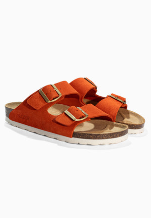 Sandales 2 Brides Bali Orange en Cuir Suédé